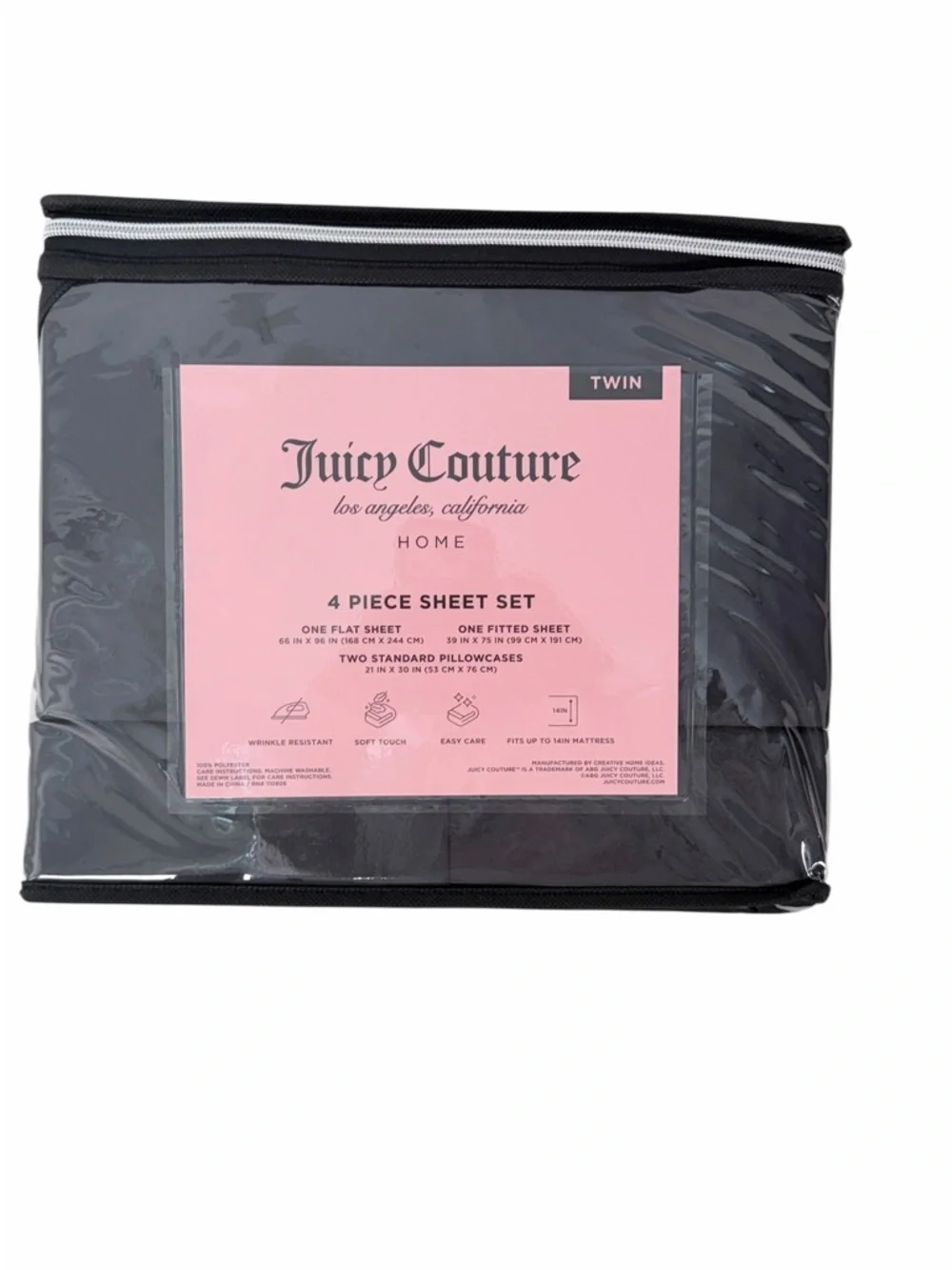 Juicy Couture Home Twin 4 Piece Black Sheet Set New Sealed Bedding